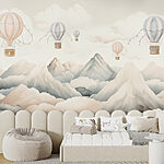 Wall mural Group of hot air balloons in the sky above mountains