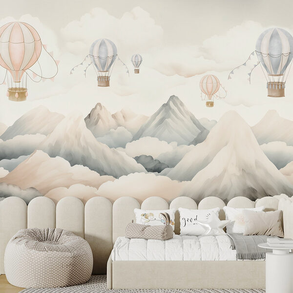 Wall mural Group of hot air balloons in the sky above mountains