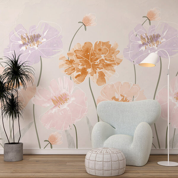 Group of flowers with leaves Wall murals Group of flowers with leaves