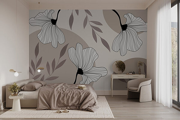 Elegant floral pattern with gentle lines Wall murals Elegant floral pattern with gentle lines
