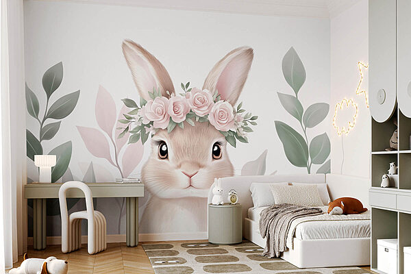 Rabbit wearing a flower crown Wall murals Rabbit wearing a flower crown