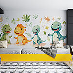 Wall murals Group of cartoon dinosaurs