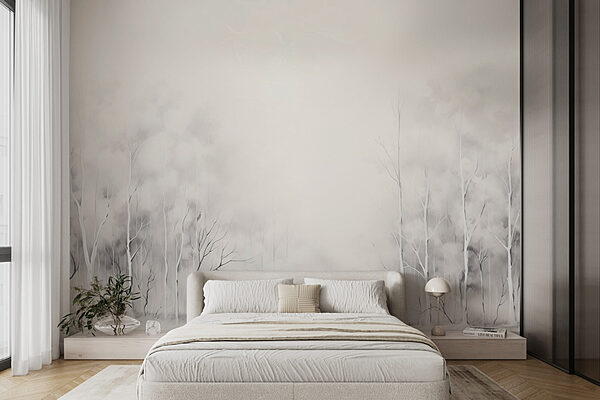 Group of trees in a snowy forest Wall murals Group of trees in a snowy forest