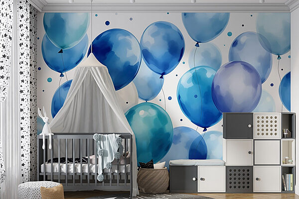 Group of blue and white balloons Wall murals Group of blue and white balloons