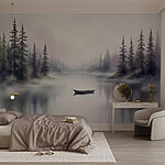 Wall murals Boat on a lake with trees in the background