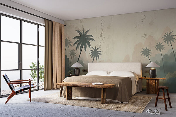 Wall murals River with trees and mountains