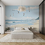 Wall mural Beach with birds flying over it