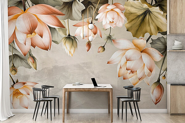 Wall murals Delicate blooms in soft hues (SKU: w03340) Wall murals Wall murals Delicate blooms in soft hues (SKU: w03340)