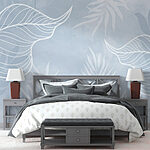 Wall murals White leaves on a blue background