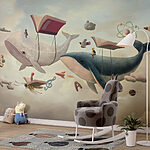 Wall murals Whale and whale with books and a book on them