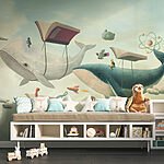 Wall murals Whale and whale with books and a book on them