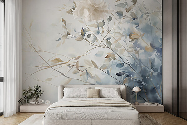 Painting of a tree branch with leaves Wall murals Painting of a tree branch with leaves