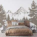 Wall murals Mountain range with trees and rocks