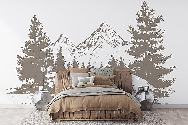 Mountain range with trees and rocks Wall murals Mountain range with trees and rocks
