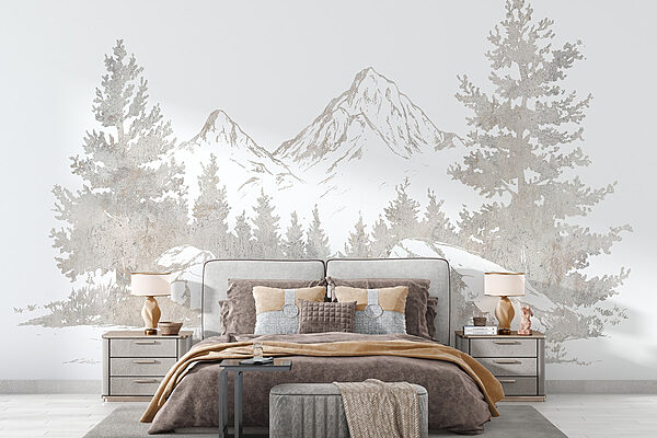 Drawing of a mountain range Wall murals Drawing of a mountain range