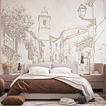 Wall murals Drawing of a street with a bell tower