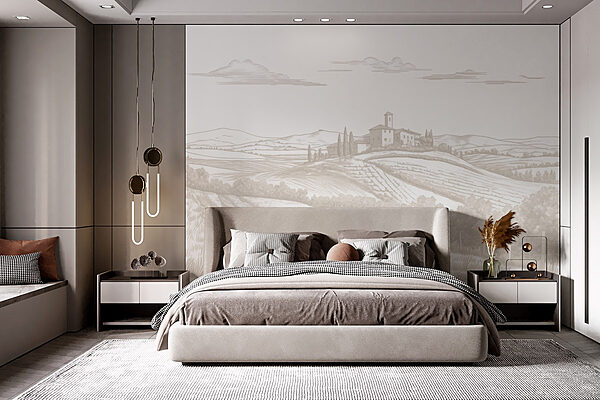 Landscape with a house and fields Wall murals Landscape with a house and fields