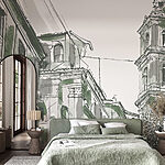 Wall murals Drawing of a building with bells