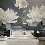 Wall murals Group of white flowers in water