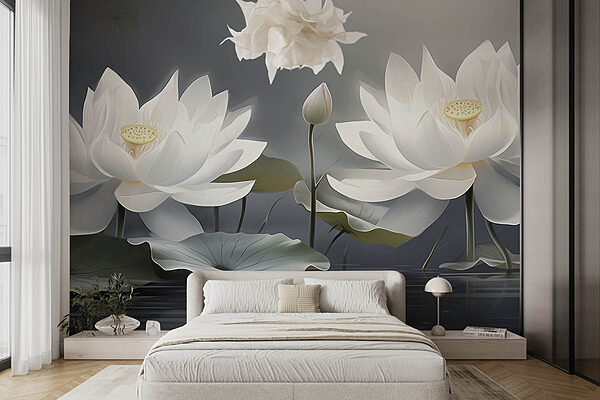 Group of white flowers in water Wall murals Group of white flowers in water