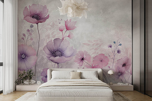Painting of flowers on a white background Wall murals Painting of flowers on a white background