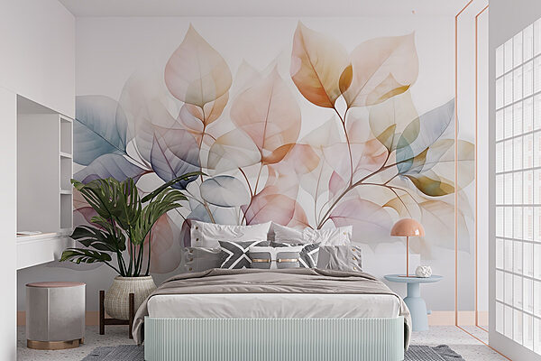 Delicate leaves in soft hues Wall murals Delicate leaves in soft hues