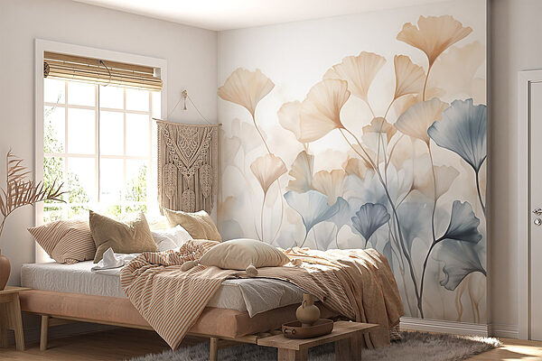 Painting of flowers with leaves Wall murals Painting of flowers with leaves
