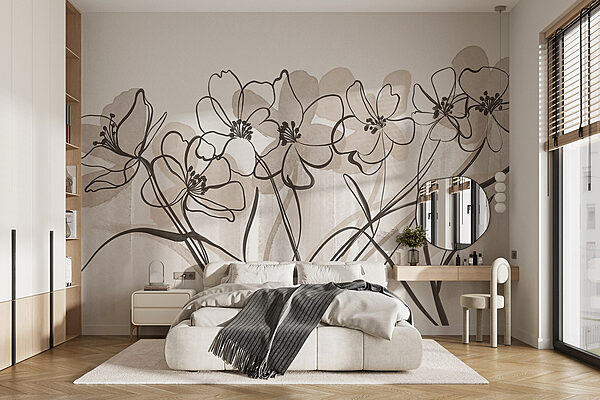 Line of flowers on a white background Wall murals Line of flowers on a white background