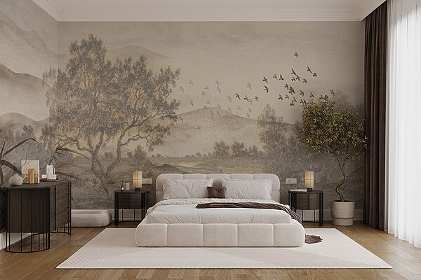 Landscape with trees and a river Wall murals Landscape with trees and a river