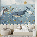 Wall mural Group of fish and whales swimming in the ocean