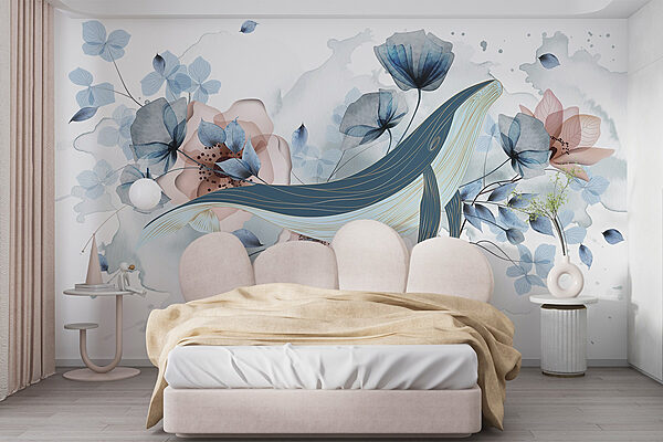 Whale with flowers and leaves Wall murals Whale with flowers and leaves