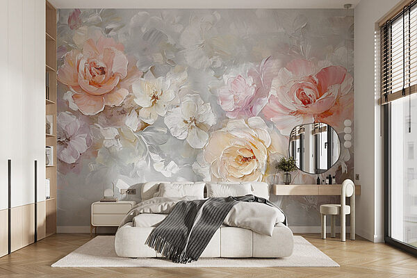 Painting of flowers on a white surface Wall murals Painting of flowers on a white surface