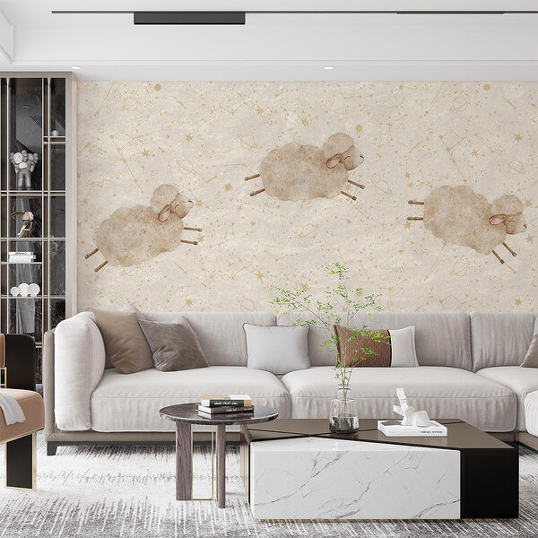 Group of sheep on a white background Wall murals Group of sheep on a white background