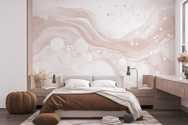 White and brown liquid with white circles and dots Wall murals White and brown liquid with white circles and dots