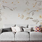 Wall murals White and brown floral design