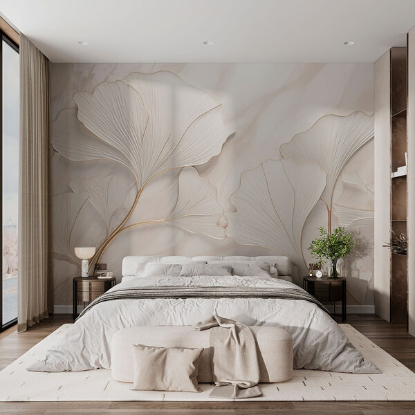 Wall murals Elegant leaf patterns on soft backdrop (SKU: w03440v1) Wall murals Wall murals Elegant leaf patterns on soft backdrop (SKU: w03440v1)