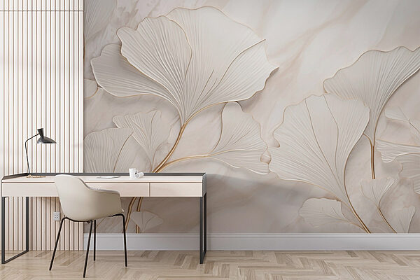 Wall mural Wall mural Elegant leaf patterns on soft backdrop (SKU: w03440v1)