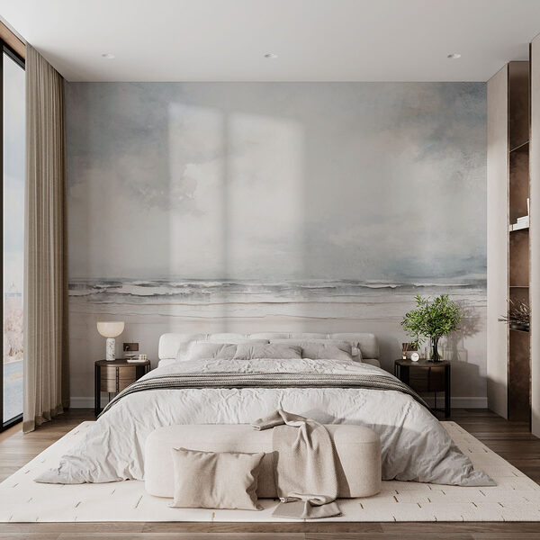 Beach with waves and clouds Wall murals Beach with waves and clouds