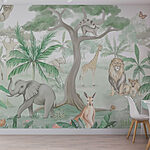 Wall murals Wallpaper with animals and trees