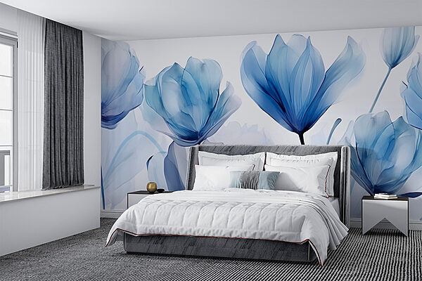 Wall murals Blue and white flowers (SKU: w03423) Wall murals Wall murals Blue and white flowers (SKU: w03423)