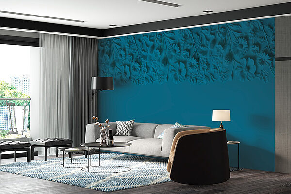 Blue background with flowers and leaves Wall murals Blue background with flowers and leaves