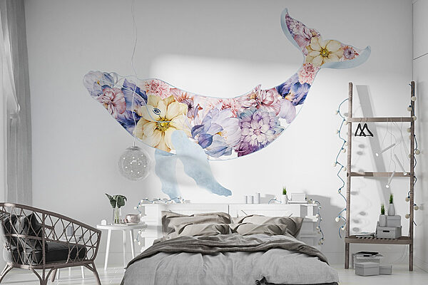 Wall murals Whale with flowers on it