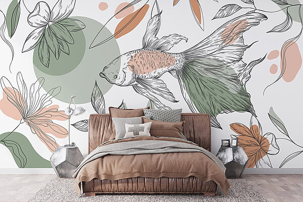 Wall murals Fish and plants on a white background