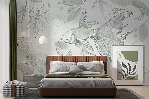 Wall mural Fish and plants on a wall