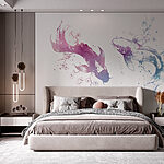 Wall murals Two fish with watercolor splashes