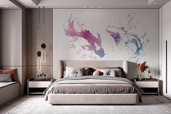 Two fish with watercolor splashes Wall murals Two fish with watercolor splashes
