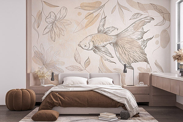 Delicate fish among leafy patterns Wall murals Delicate fish among leafy patterns