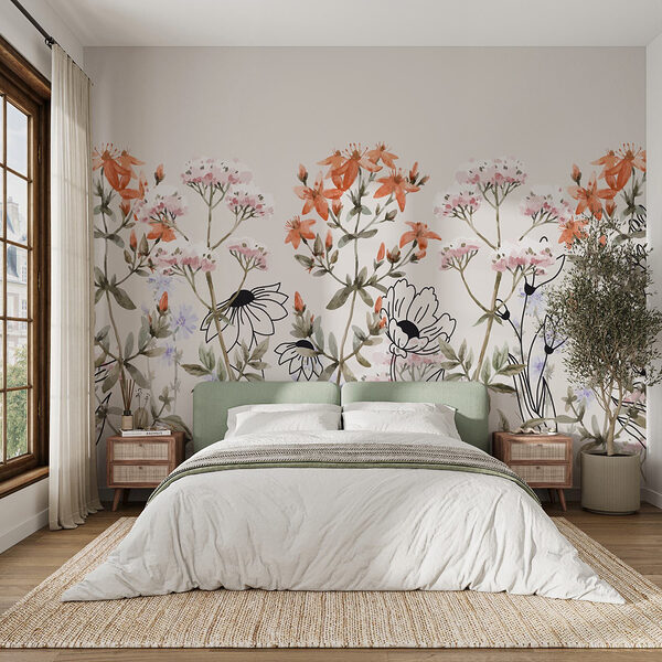 Wall murals Delicate blooms on a serene backdrop (SKU: w03485) Wall murals Wall murals Delicate blooms on a serene backdrop (SKU: w03485)