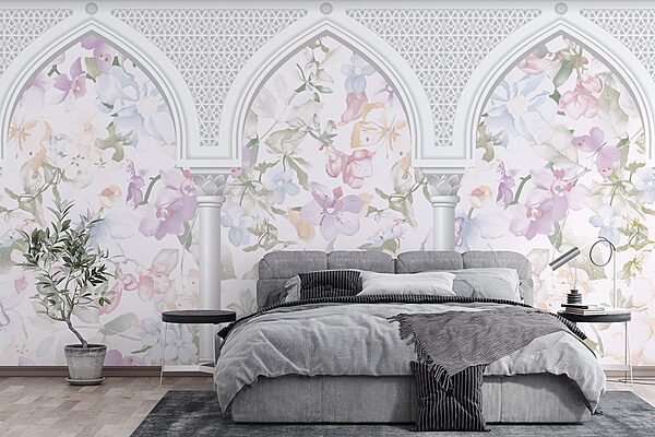 Wall murals Wallpaper with flowers and arches