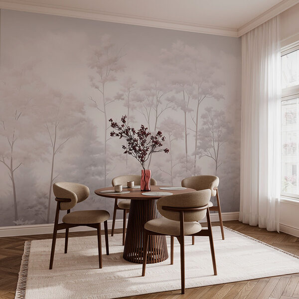 Wall mural Group of trees with fog
